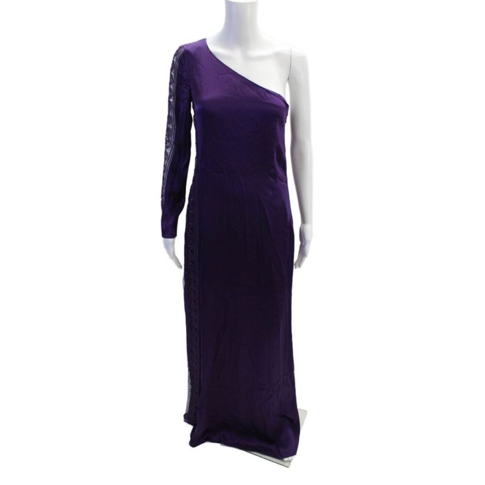 Aeffe Womens Battenburg Lace Detail Long Sleeve One Shoulder Dress Purple Size 6